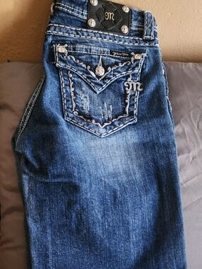 Miss Me shorts Blue Embroidered Boot Cut Jeans with Silver Accents